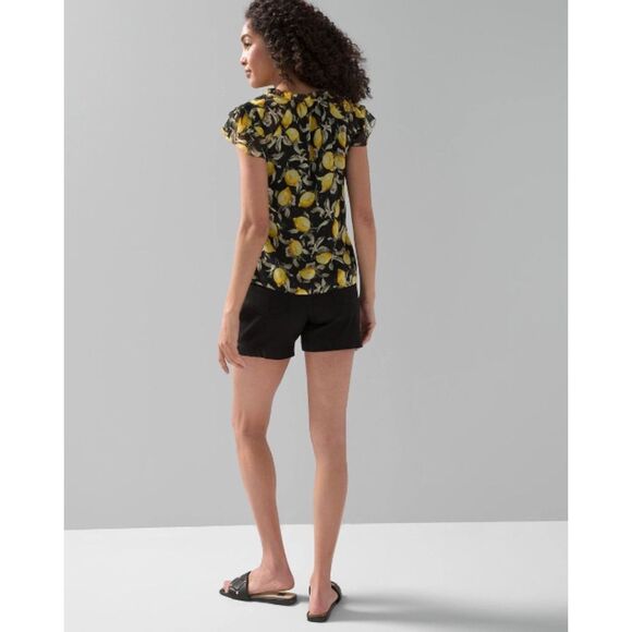 EUC White House Black Market Black Mesh Ruffle Lemon Top S - Picture 3 of 9